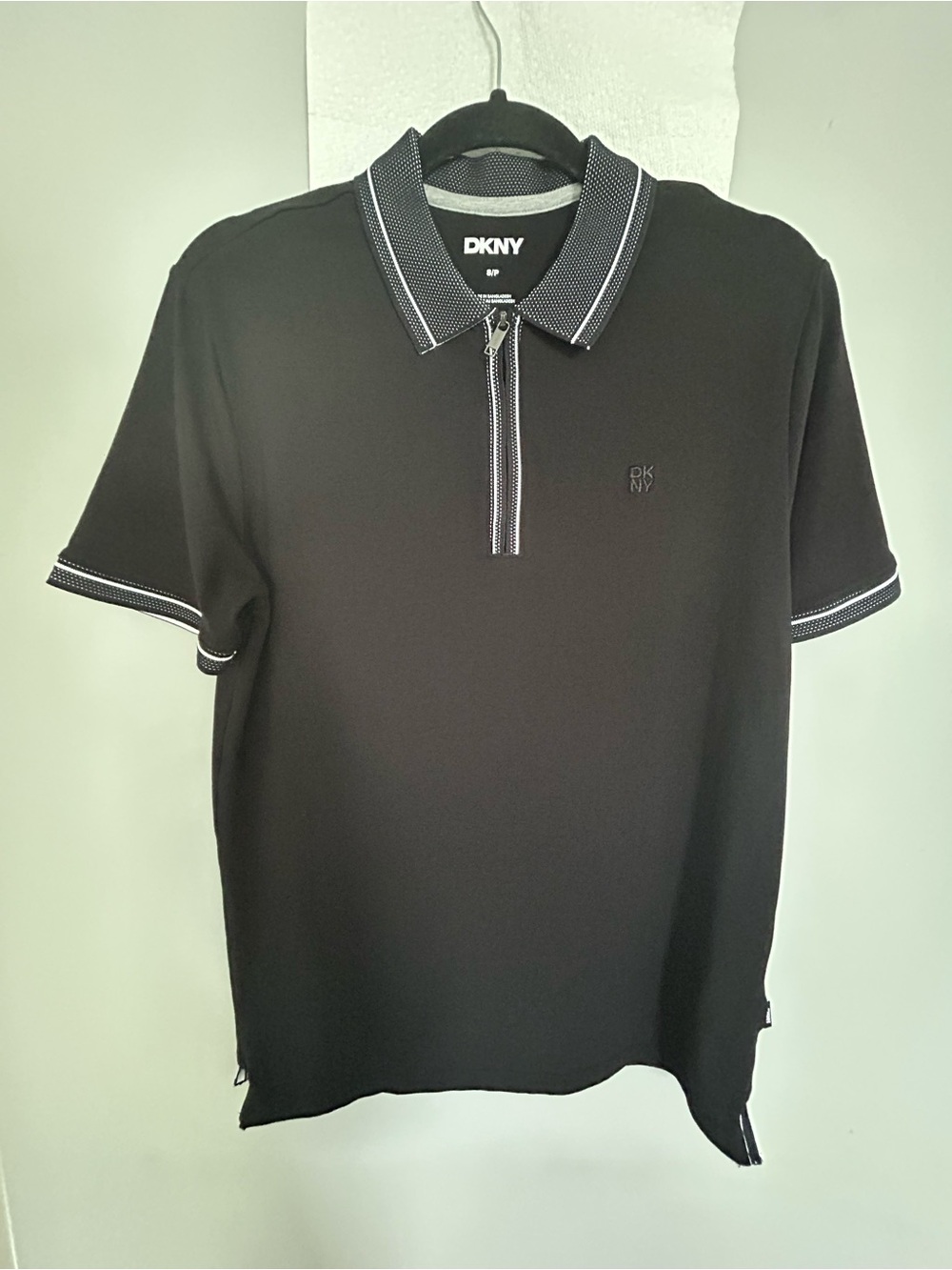 DKNYC Black Crewneck Zip Polo with Contrast Trim